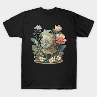 Cute Cottagecore Floral Frog Aesthetic T-Shirt